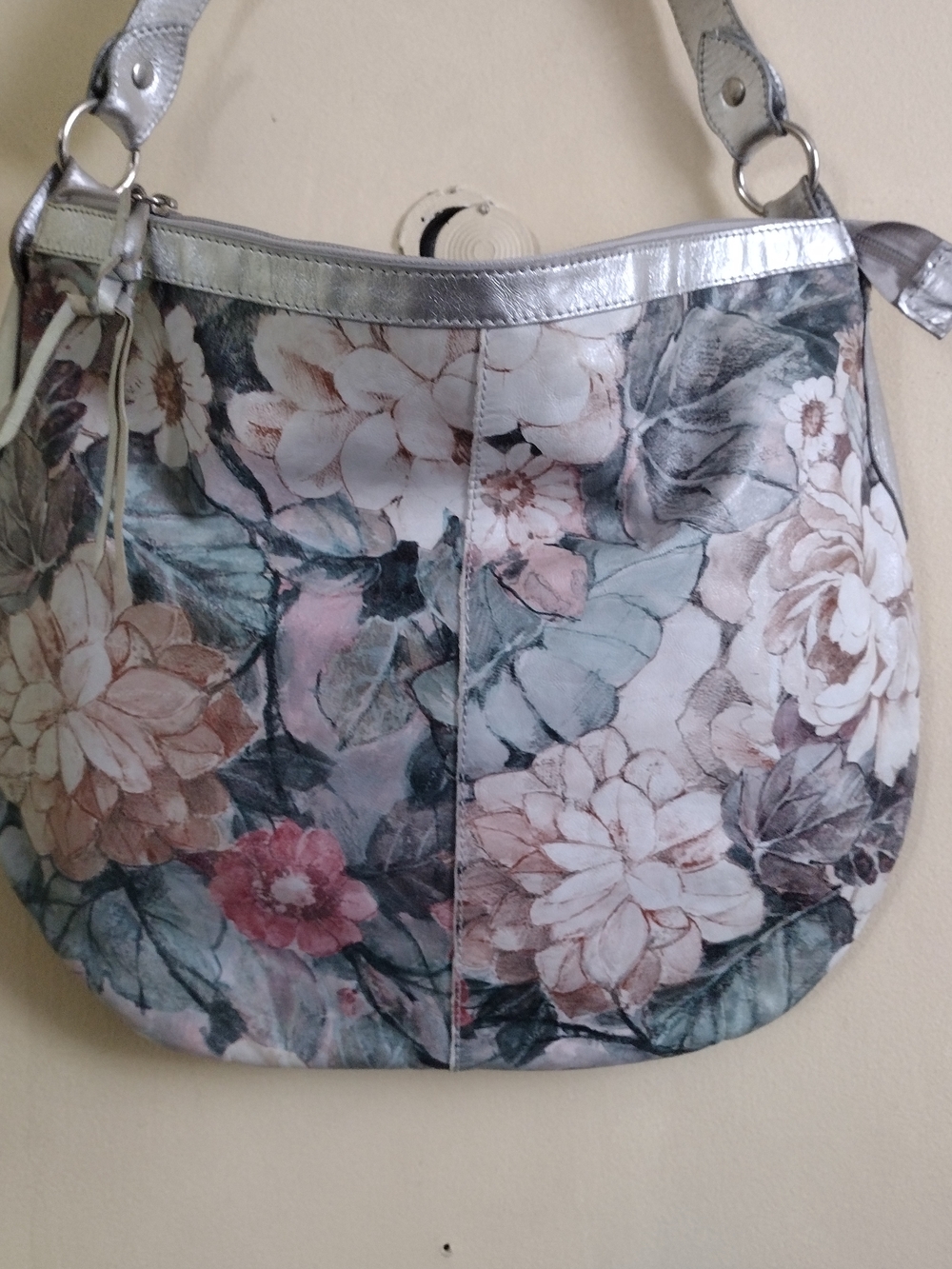 Floral Print Shoulder Bag with Silver Trim